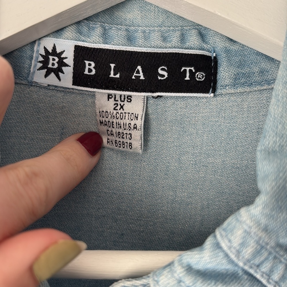 Vintage Blast Light Blue Western Denim 100% Cotton Button-Up Shirt - 2X - Picture 2 of 6